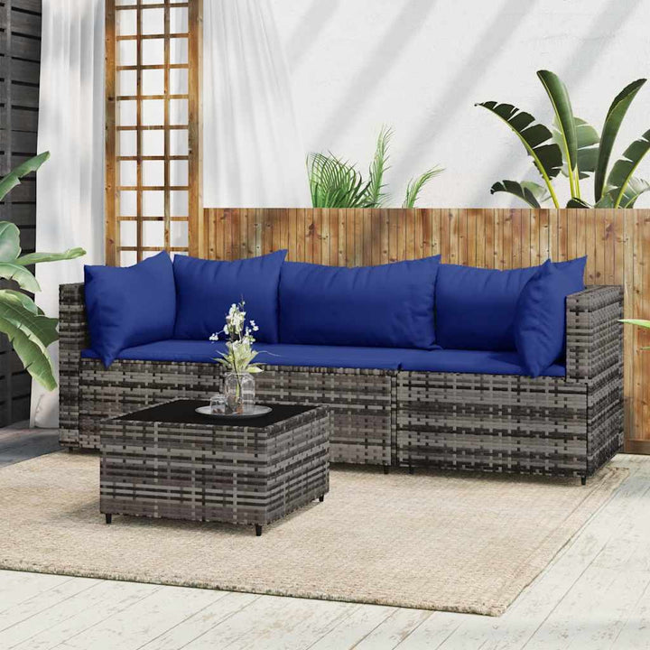 Set Mobilier De Grădină Cu Perne, 4 Piese, , Poliratan