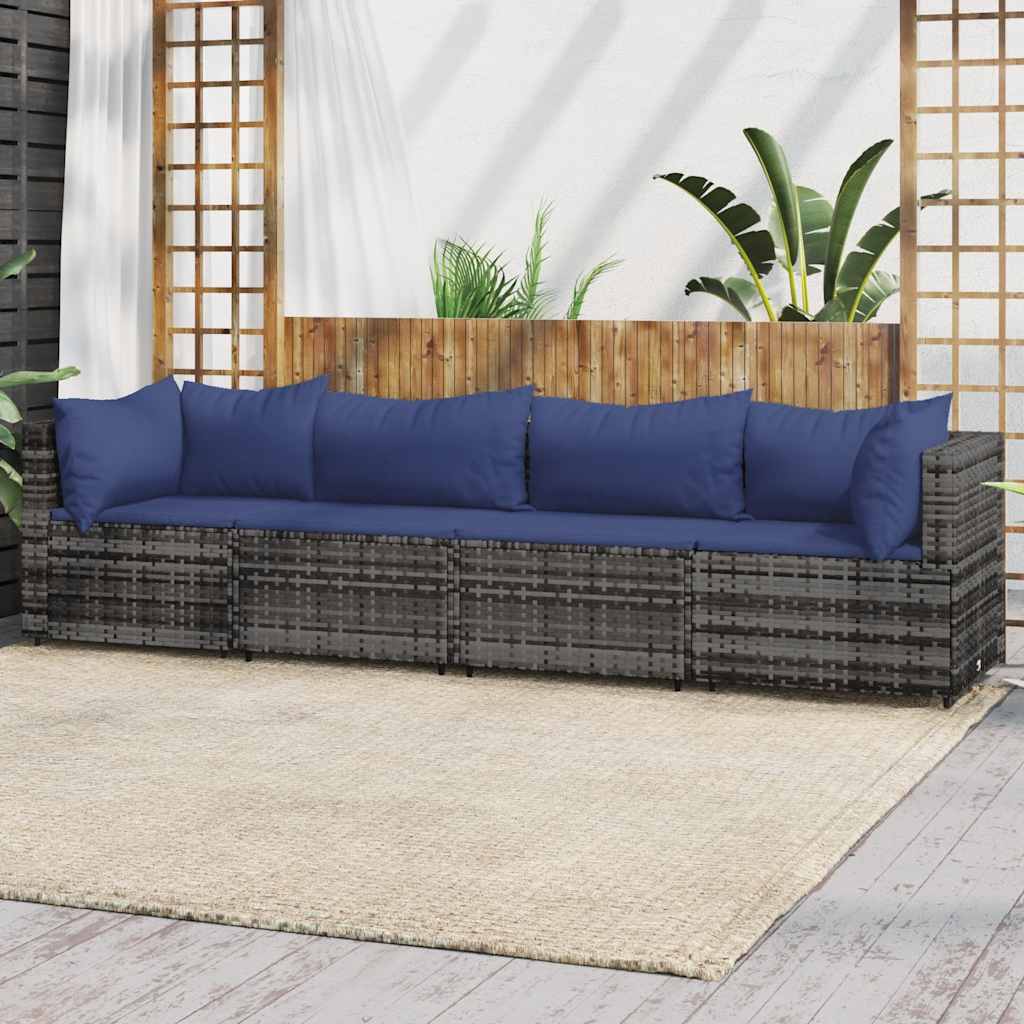Set Mobilier De Grădină Cu Perne, 4 Piese, , Poliratan