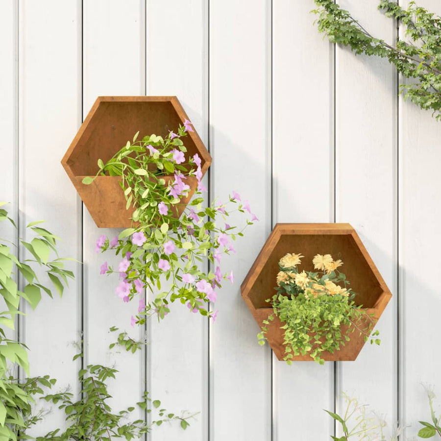 Jardiniere De Perete, 2 Buc., Ruginiu, , Oțel Corten