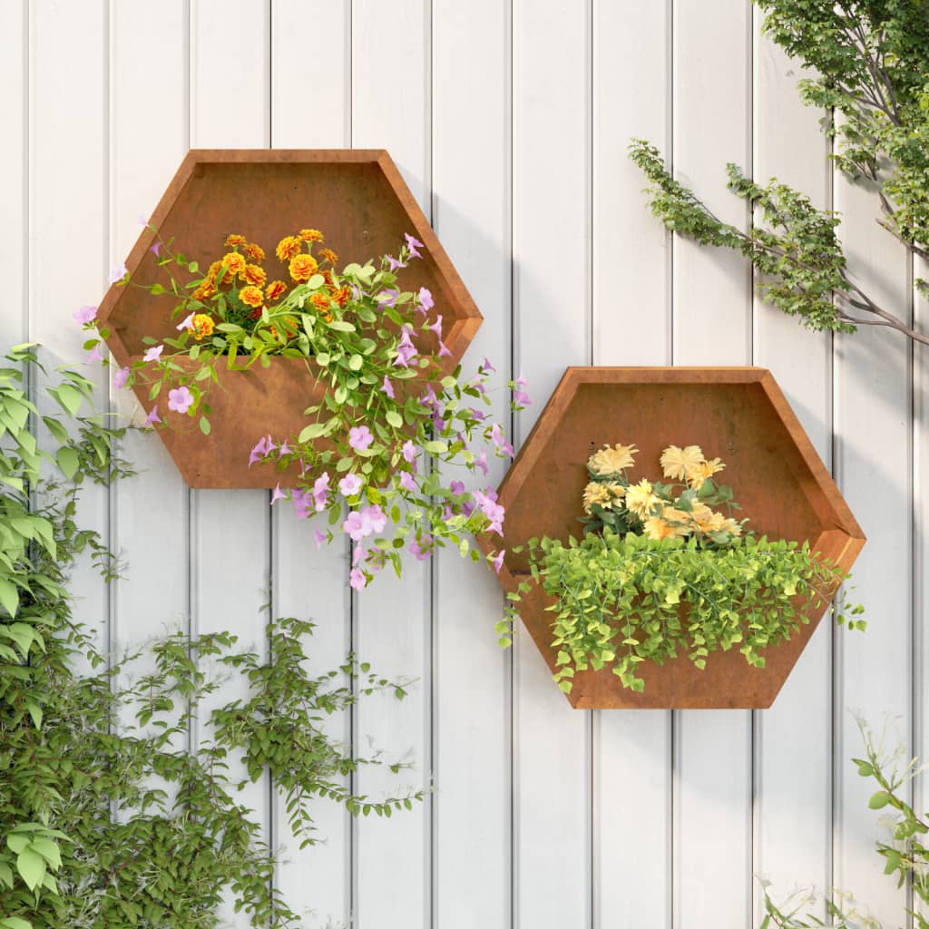 Jardiniere De Perete, 2 Buc., Ruginiu, , Oțel Corten