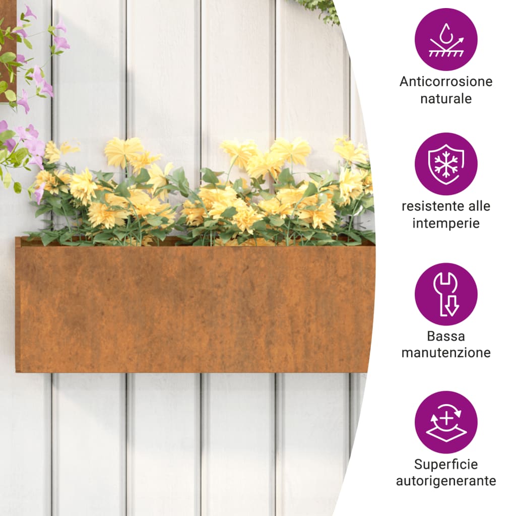 Jardiniere De Perete, 2 Buc., Ruginiu, 53X10X17 Cm, Oțel Corten