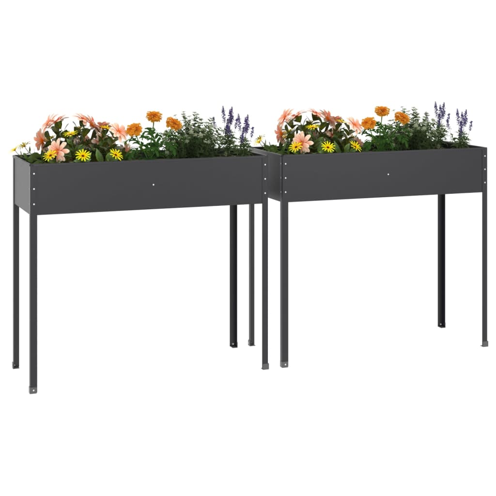 Jardiniere De Grădină, 2 Buc., Antracit, Oțel Galvanizat