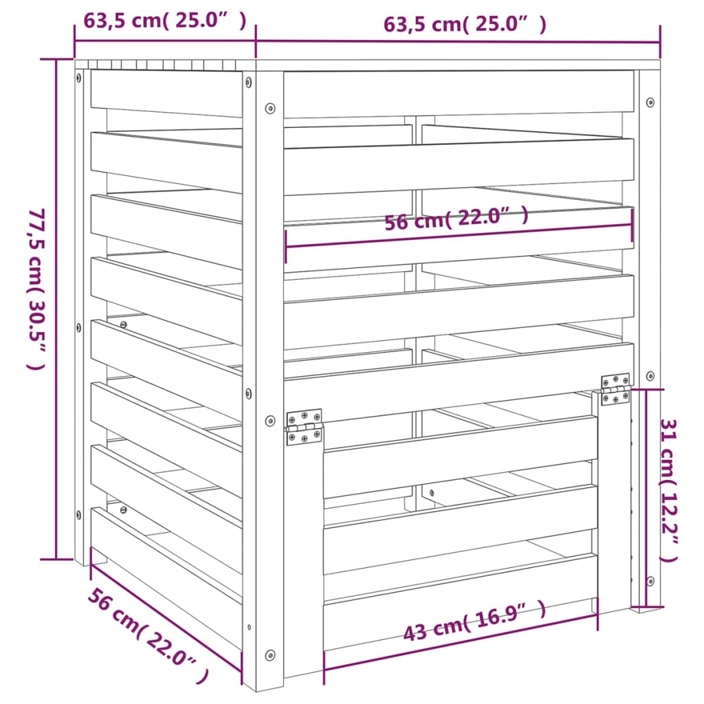 Compostor, 63,5X63,5X77,5 Cm, Lemn Masiv De Pin