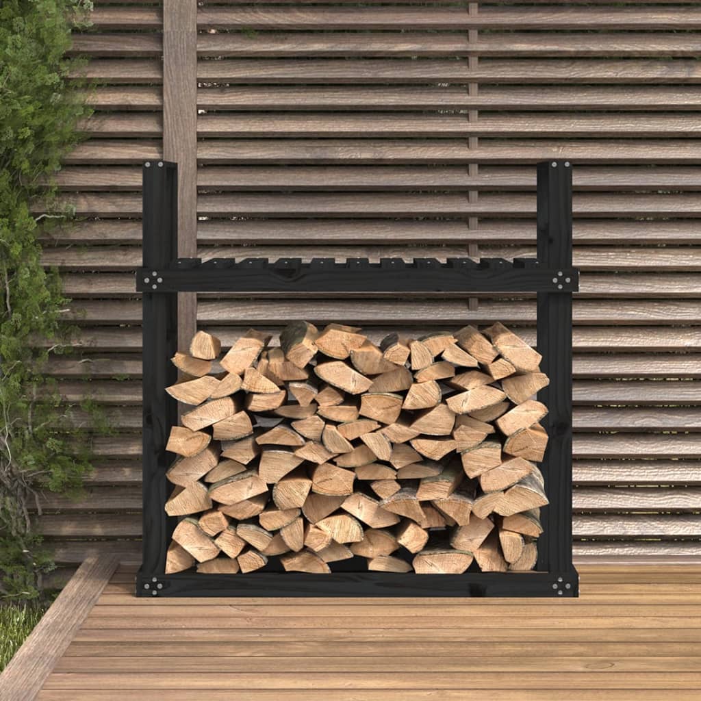 Rastel Pentru Lemne De Foc Negru 110X35X108,5 Cm Lemn Masiv Pin