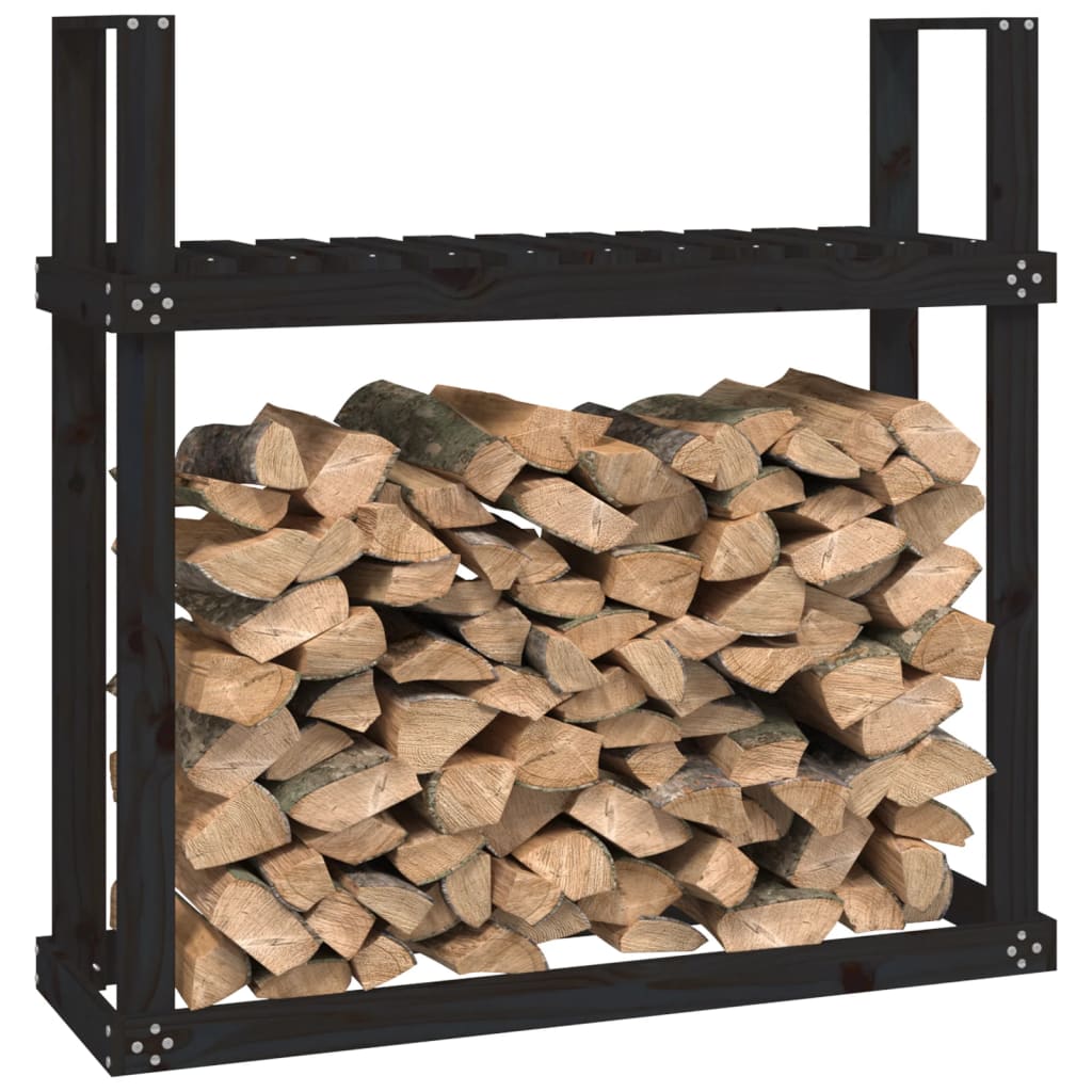 Rastel Pentru Lemne De Foc Negru 110X35X108,5 Cm Lemn Masiv Pin