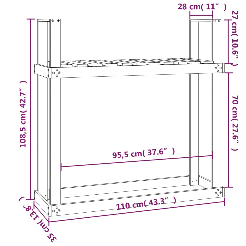 Rastel Pentru Lemne De Foc Negru 110X35X108,5 Cm Lemn Masiv Pin