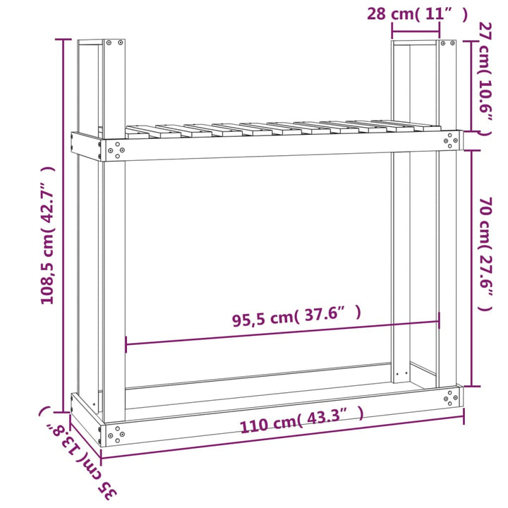Rastel Pentru Lemne De Foc Negru 110X35X108,5 Cm Lemn Masiv Pin