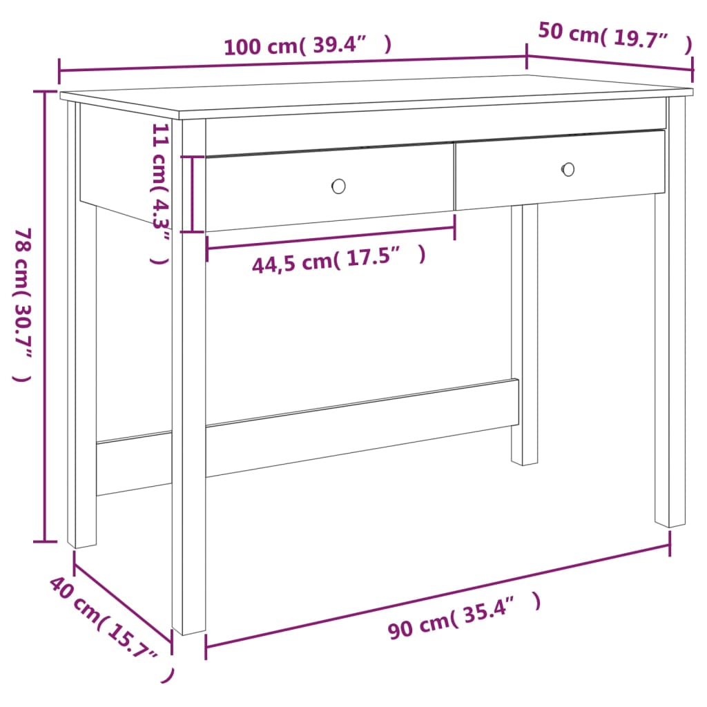 Birou Cu Sertare, 100X50X78 Cm, Lemn Masiv De Pin