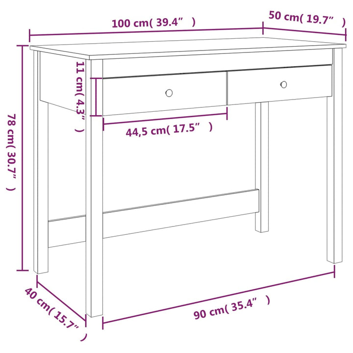 Birou Cu Sertare, 100X50X78 Cm, Lemn Masiv De Pin