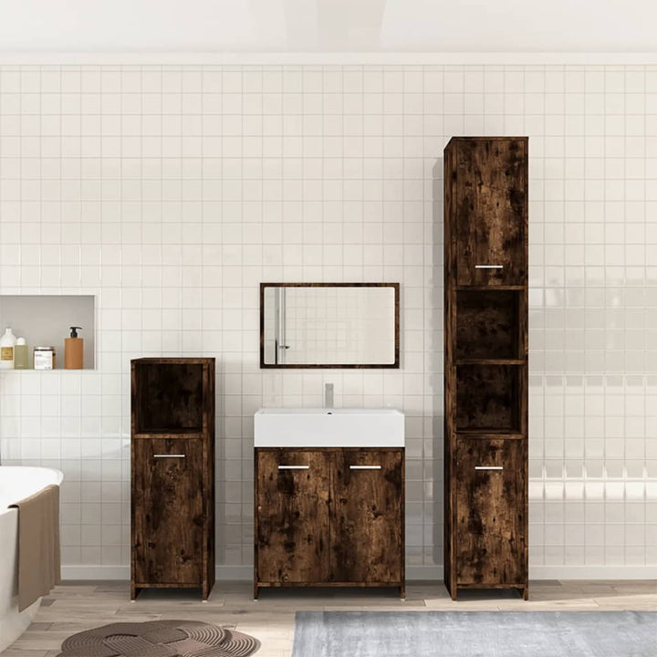 Set Mobilier De Baie, 4 Piese, Alb Extralucios, Lemn Prelucrat