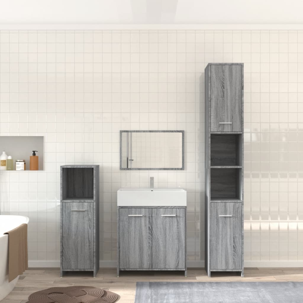 Set Mobilier De Baie, 4 Piese, Alb Extralucios, Lemn Prelucrat