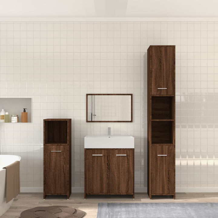 Set Mobilier De Baie, 4 Piese, Alb Extralucios, Lemn Prelucrat