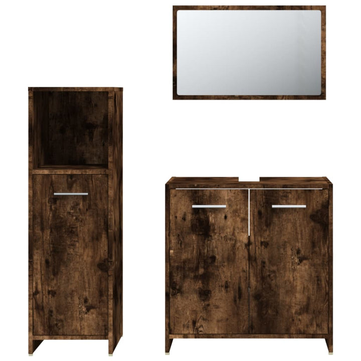 Set Mobilier De Baie, 3 Piese, Stejar Fumuriu, Lemn Prelucrat
