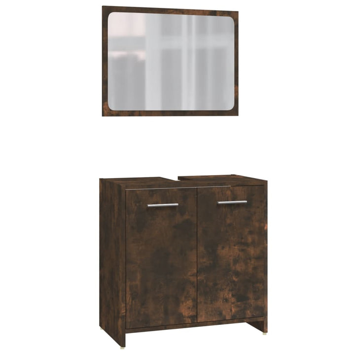Set Mobilier De Baie, 3 Piese, Stejar Fumuriu, Lemn Prelucrat