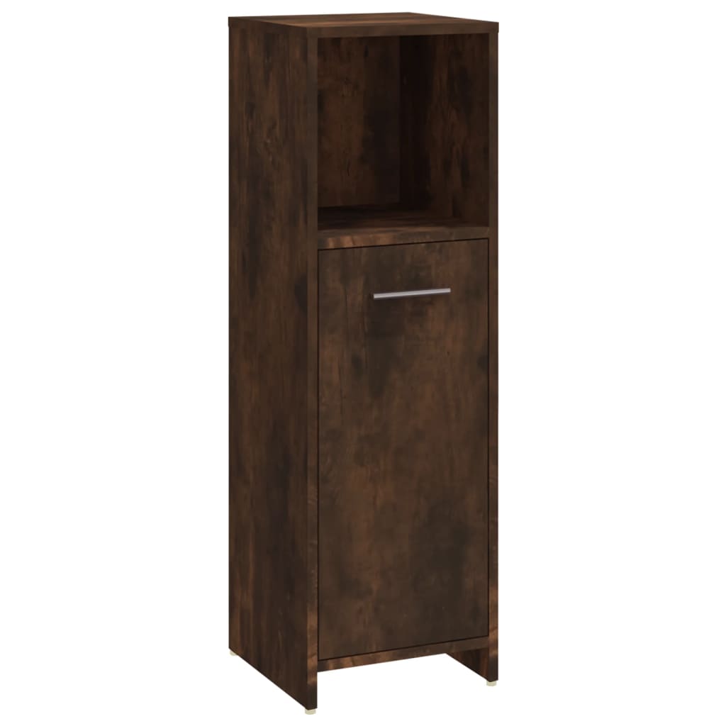 Set Mobilier De Baie, 3 Piese, Stejar Fumuriu, Lemn Prelucrat