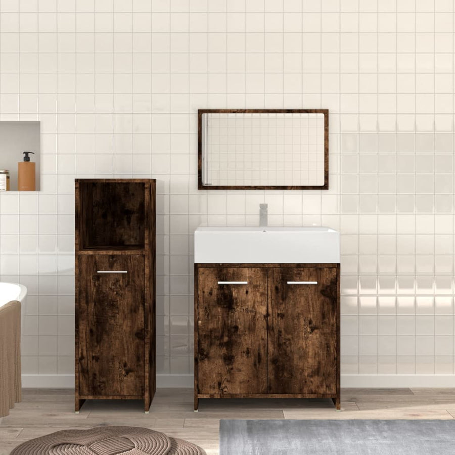 Set Mobilier De Baie, 3 Piese, Stejar Fumuriu, Lemn Prelucrat