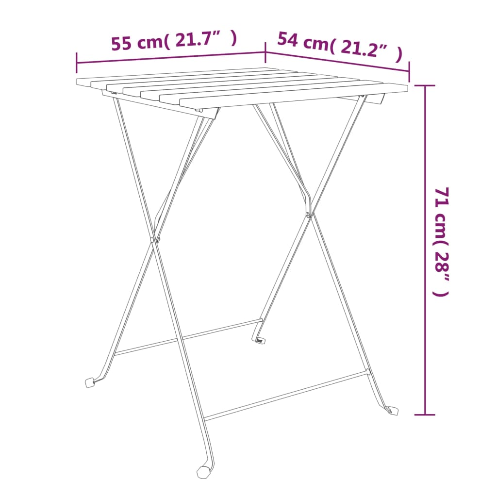 Masă De Bistro Pliabilă 55X54X71 Cm Lemn Masiv De Acacia & Oțel