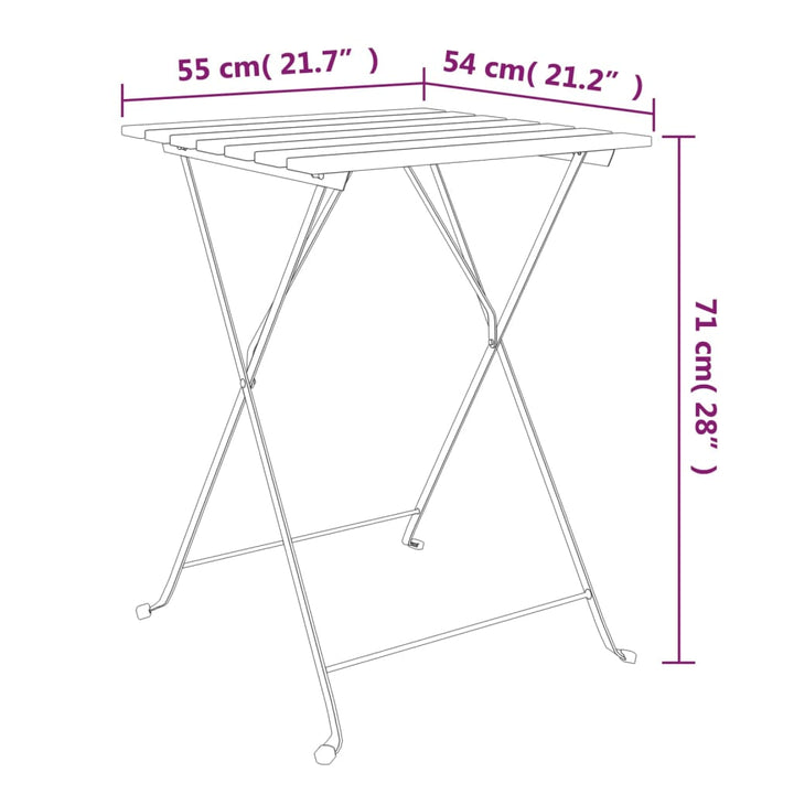 Masă De Bistro Pliabilă 55X54X71 Cm Lemn Masiv De Acacia & Oțel