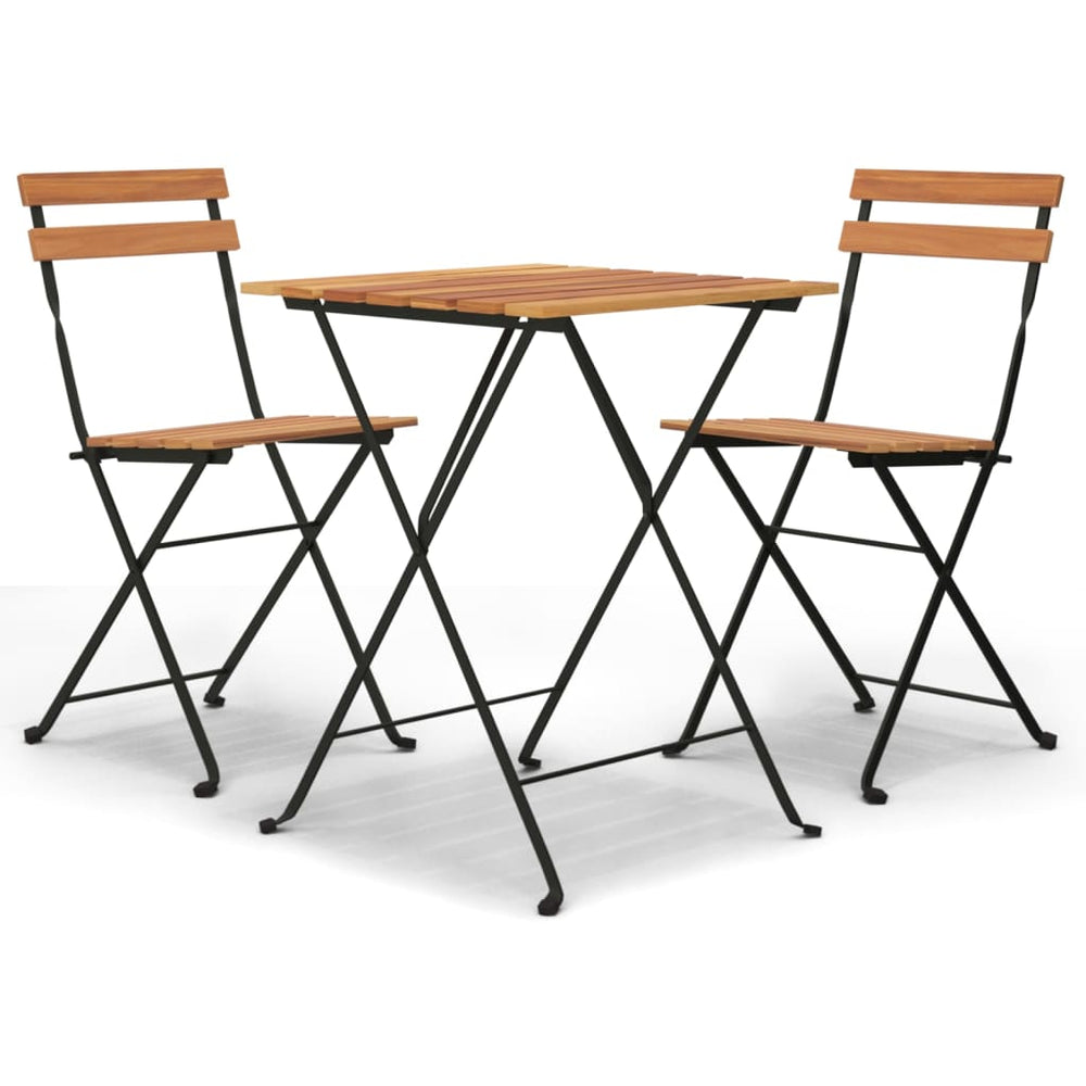 Set Mobilier De Bistro Pliabil, 3 Piese, Lemn Masiv Tec Și Oțel