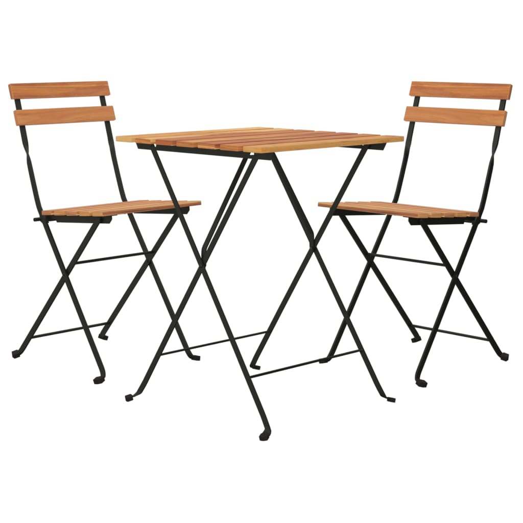 Set Mobilier De Bistro Pliabil, 3 Piese, Lemn Masiv Tec Și Oțel