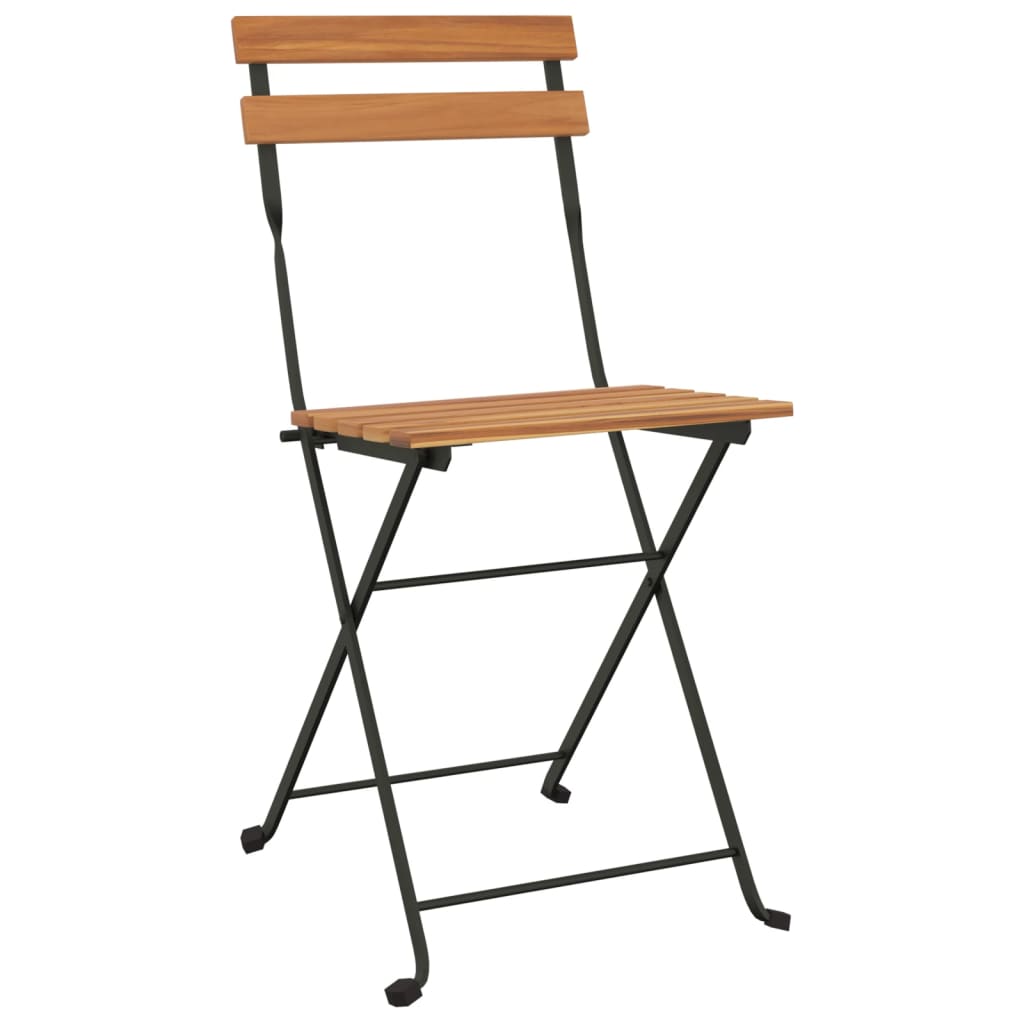 Set Mobilier De Bistro Pliabil, 3 Piese, Lemn Masiv Tec Și Oțel