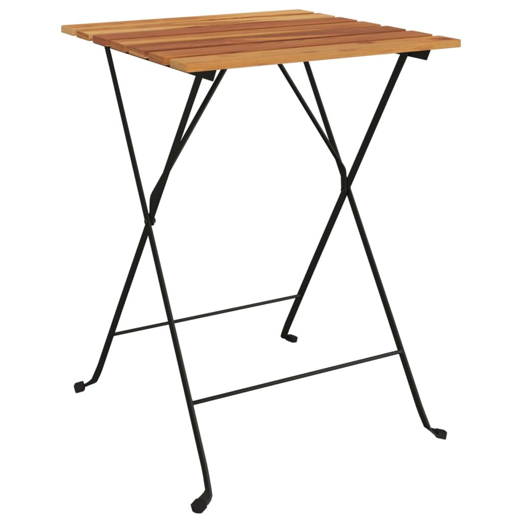 Set Mobilier De Bistro Pliabil, 3 Piese, Lemn Masiv Tec Și Oțel