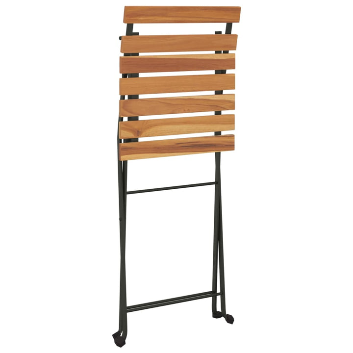 Set Mobilier De Bistro Pliabil, 3 Piese, Lemn Masiv Tec Și Oțel