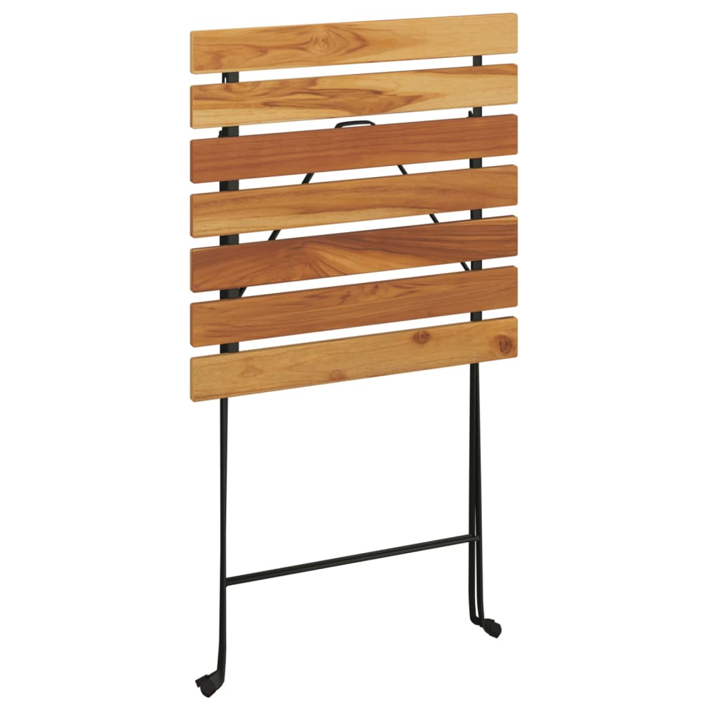 Set Mobilier De Bistro Pliabil, 3 Piese, Lemn Masiv Tec Și Oțel