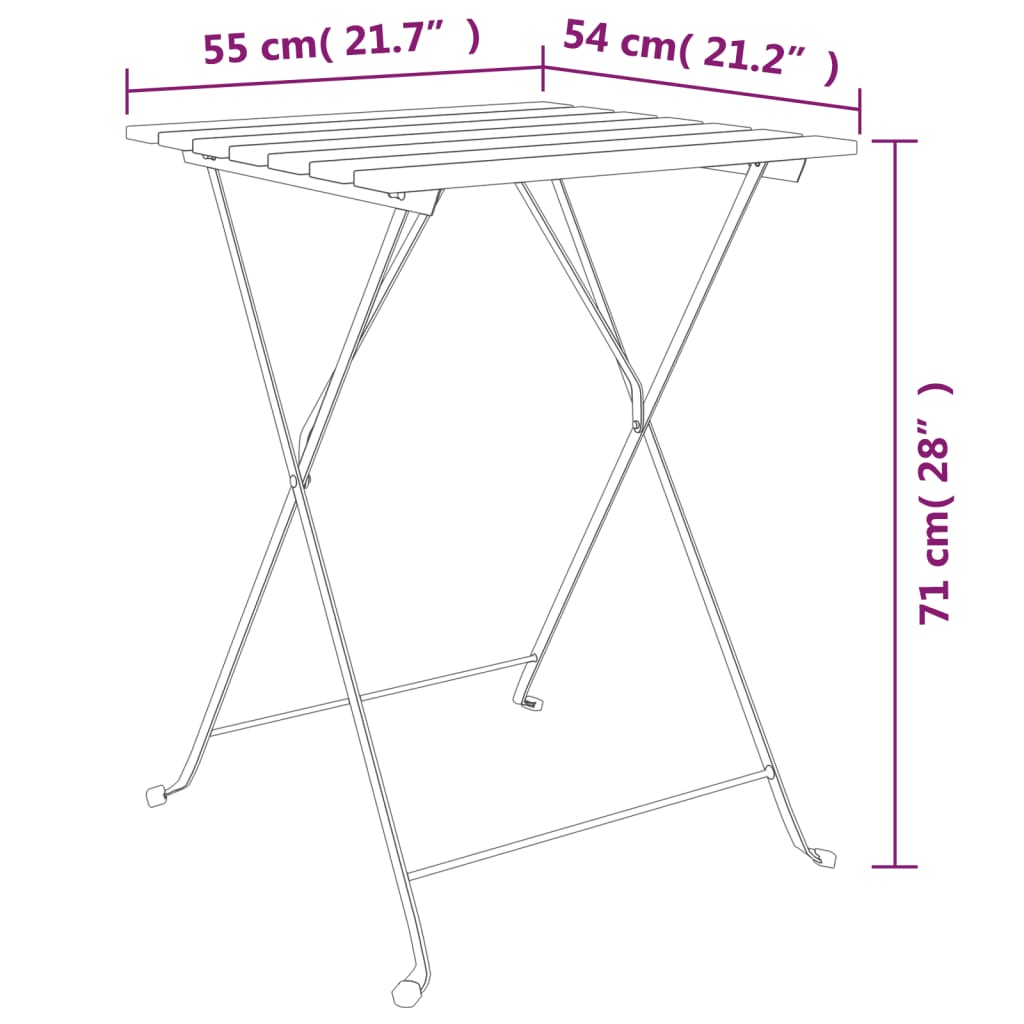 Set Mobilier De Bistro Pliabil, 3 Piese, Lemn Masiv Tec Și Oțel