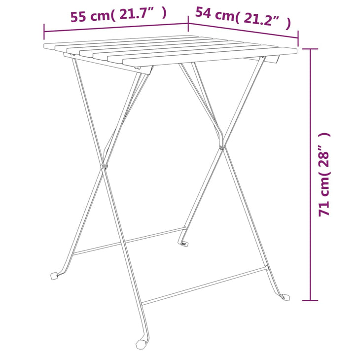 Set Mobilier De Bistro Pliabil, 3 Piese, Lemn Masiv Tec Și Oțel
