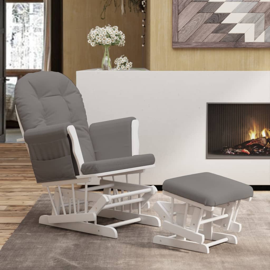 Scaun Glisant Cu Taburet, Alb Crem, Material Textil