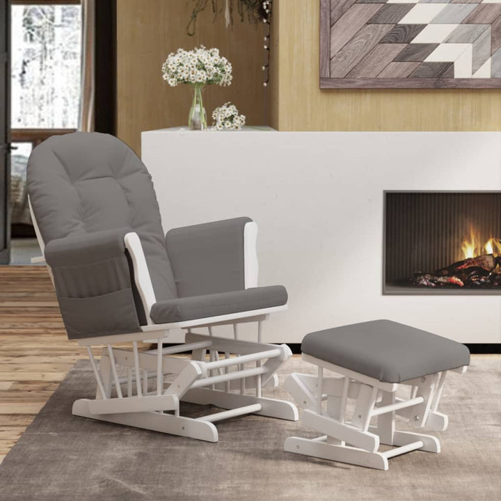 Scaun Glisant Cu Taburet, Alb Crem, Material Textil