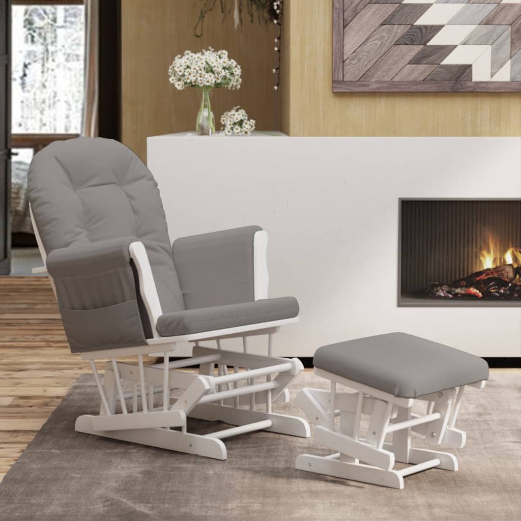 Scaun Glisant Cu Taburet, Alb Crem, Material Textil