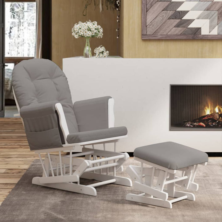 Scaun Glisant Cu Taburet, Alb Crem, Material Textil