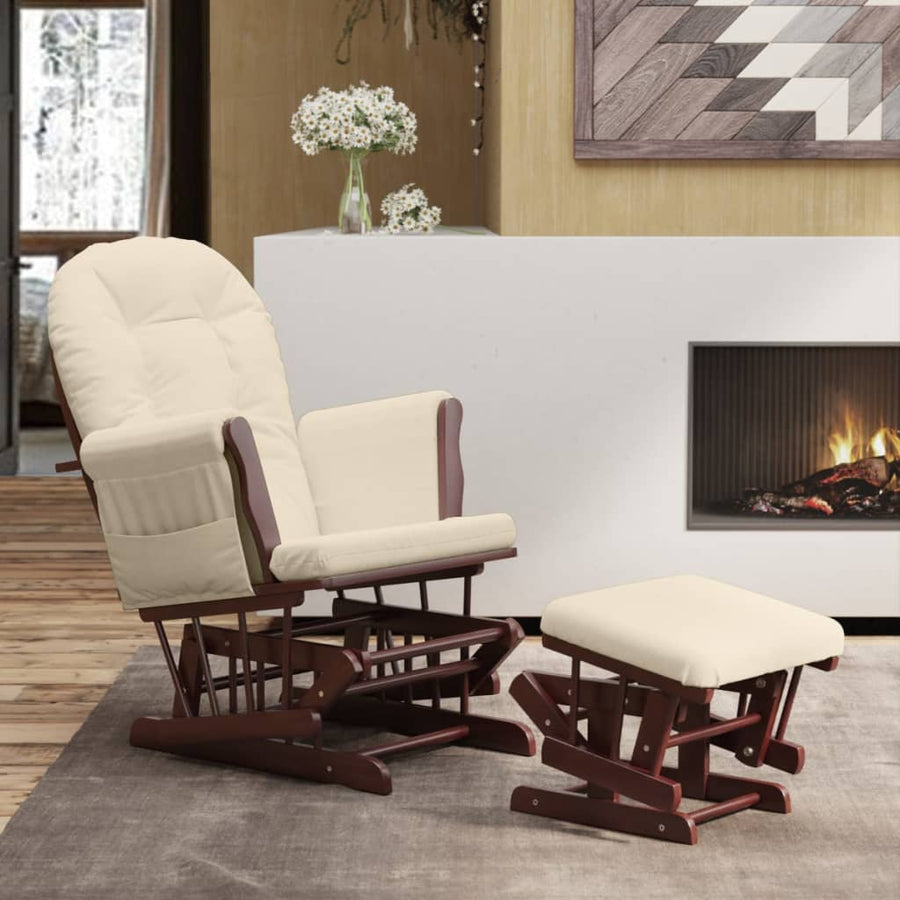 Scaun Glisant Cu Taburet, Alb Crem, Material Textil