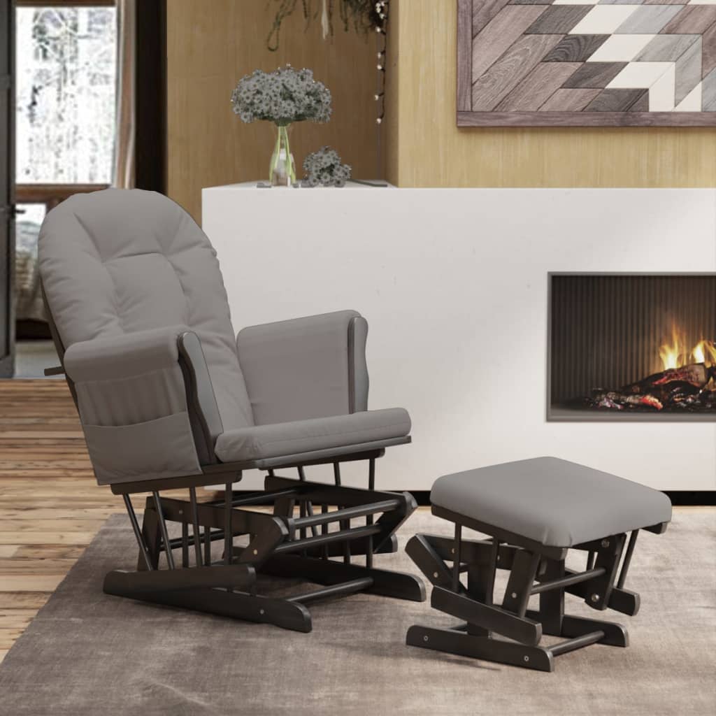 Scaun Glisant Cu Taburet, Alb Crem, Material Textil