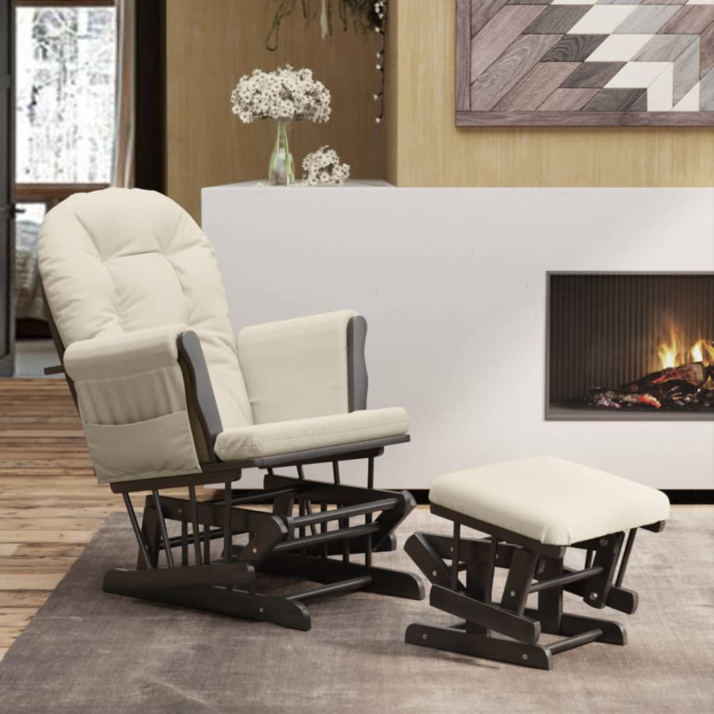 Scaun Glisant Cu Taburet, Alb Crem, Material Textil