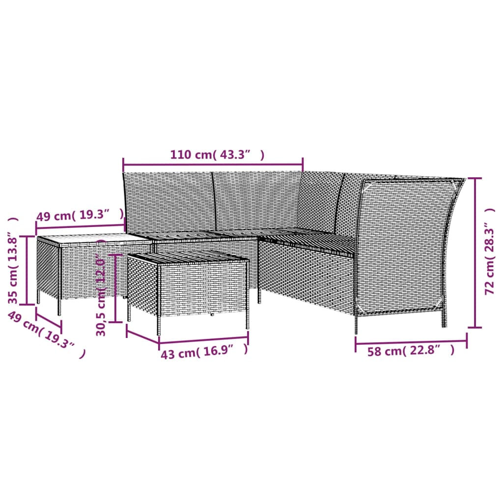 Set Mobilier De Grădină Cu Perne, 4 Piese, , Poliratan