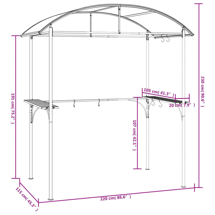 Foișor Grătar Cu Rafturi Laterale, Antracit 220X115X230 Cm Oțel