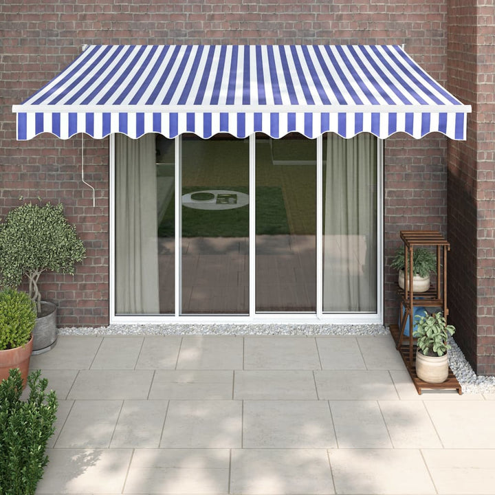 Copertină Retractabilă Albastru/Alb, 4,5X3 M, Textil/Aluminiu