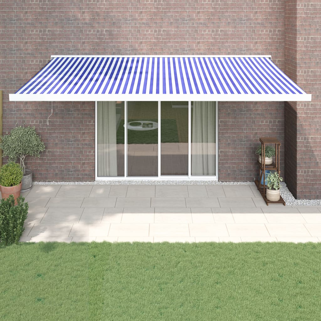 Copertină Retractabilă Albastru/Alb, 4X3 M, Textil/Aluminiu