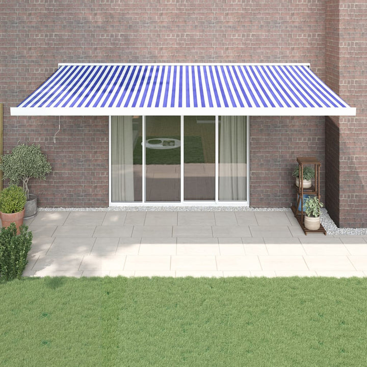 Copertină Retractabilă Albastru/Alb, 4X3 M, Textil/Aluminiu