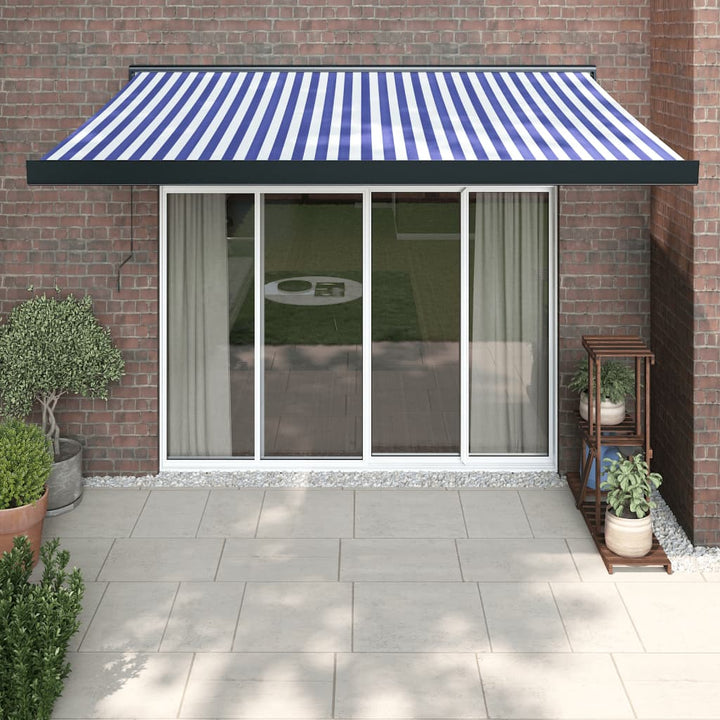 Copertină Retractabilă Albastru/Alb, 4X3 M, Textil/Aluminiu