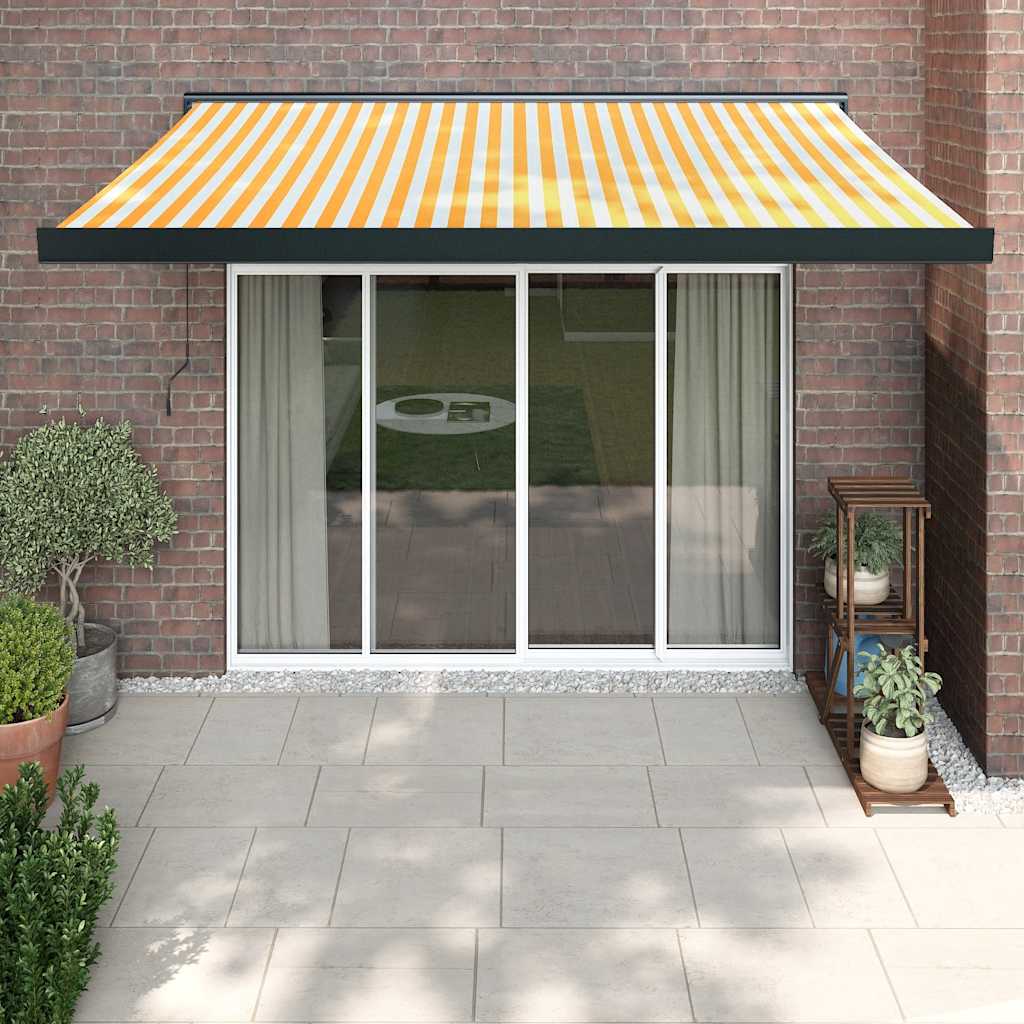 Copertină Retractabilă Albastru/Alb, 4X3 M, Textil/Aluminiu