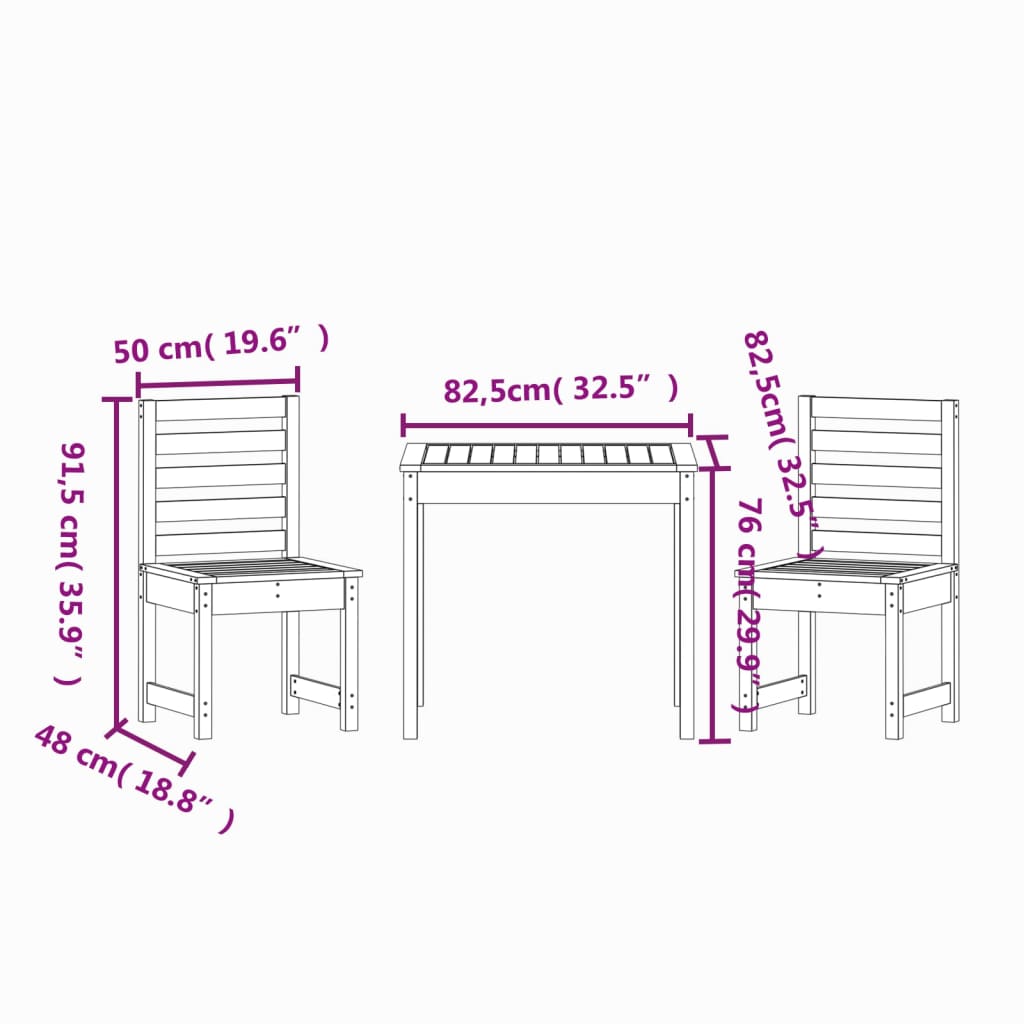 Set Bistro De Grădină, 3 Piese, Lemn Masiv Douglas