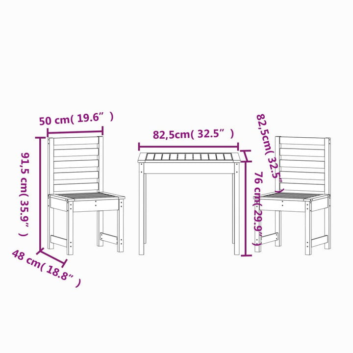 Set Bistro De Grădină, 3 Piese, Lemn Masiv Douglas