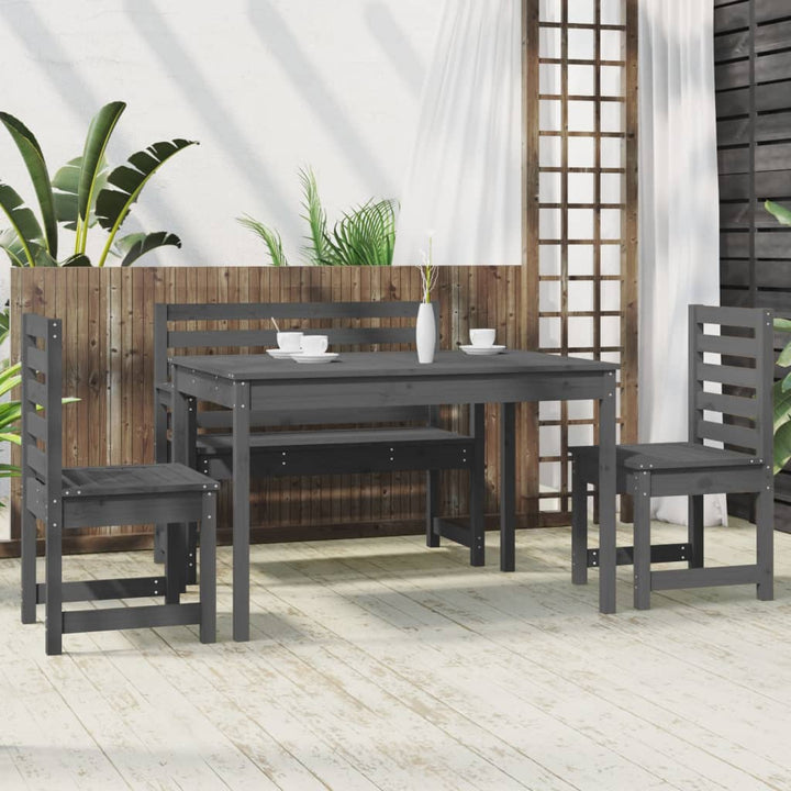 Set De Dining Pentru Grădină, 4 Piese, Gri, Lemn Masiv De Pin