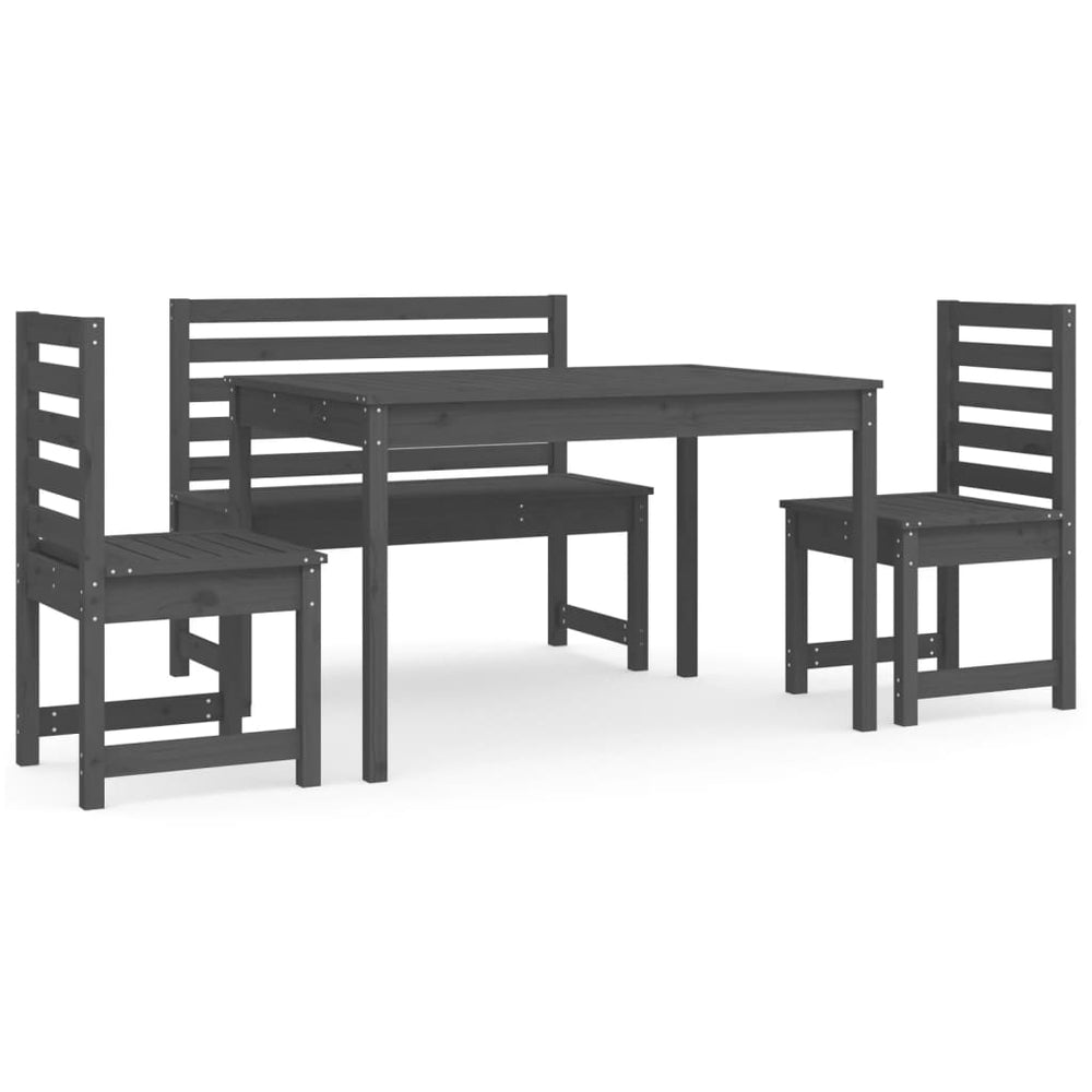 Set De Dining Pentru Grădină, 4 Piese, Gri, Lemn Masiv De Pin