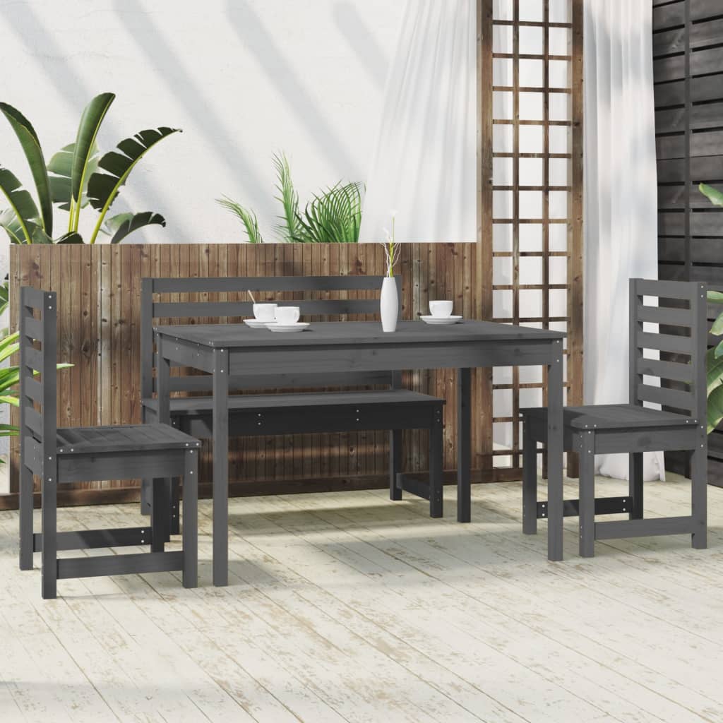 Set De Dining Pentru Grădină, 4 Piese, Gri, Lemn Masiv De Pin