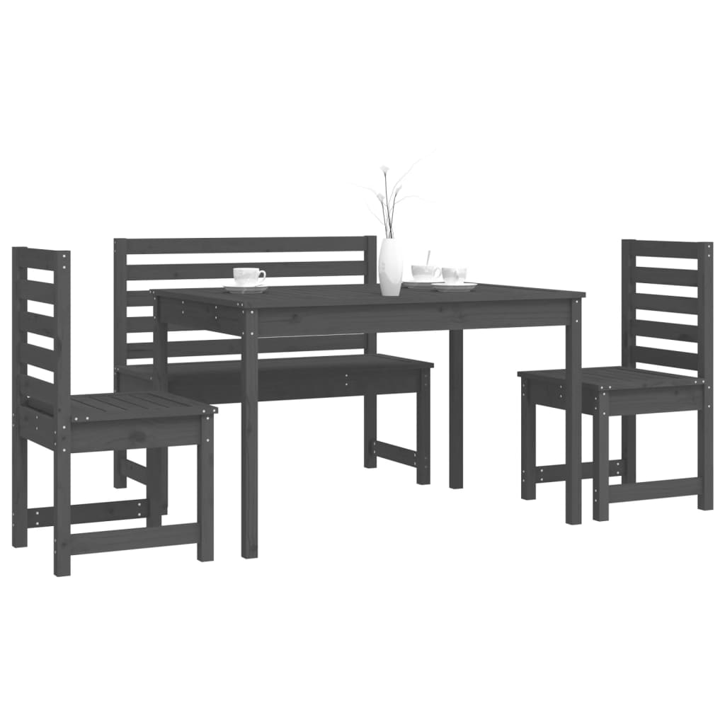 Set De Dining Pentru Grădină, 4 Piese, Gri, Lemn Masiv De Pin